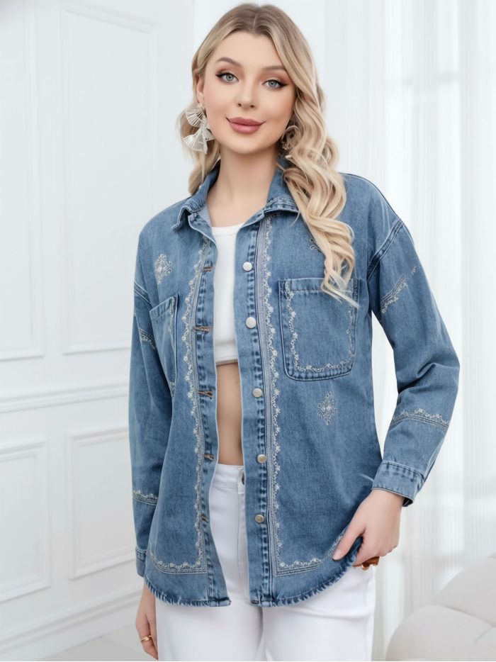 Embroidered denim overshirt
