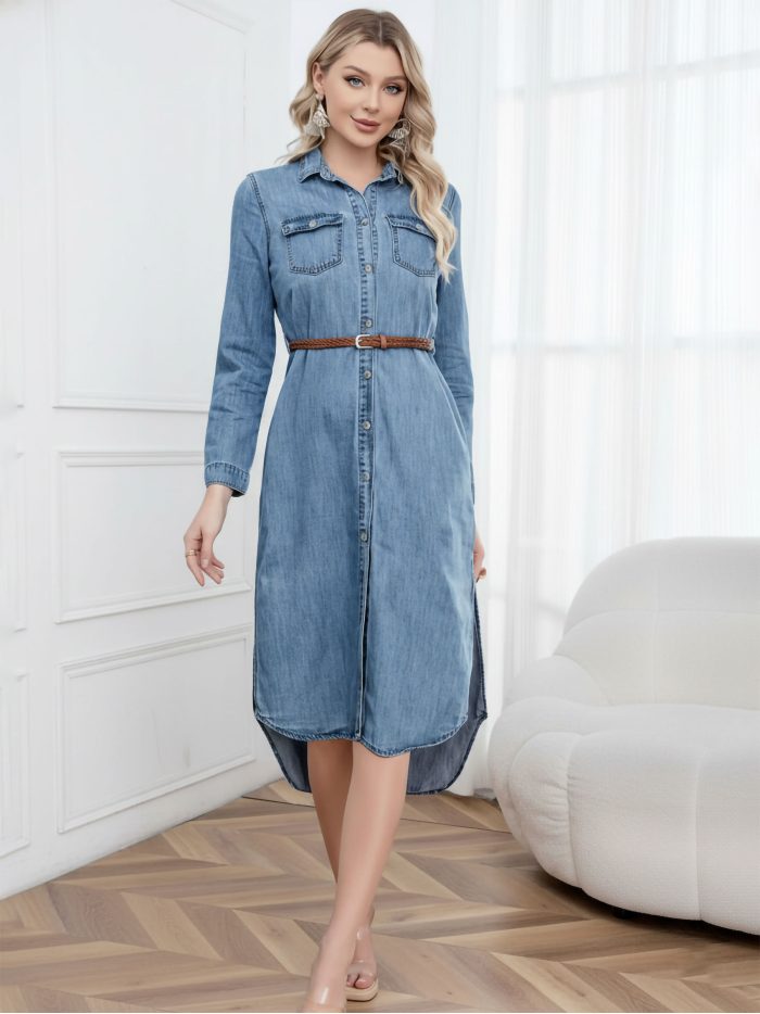 Midi denim shirt dress with belt