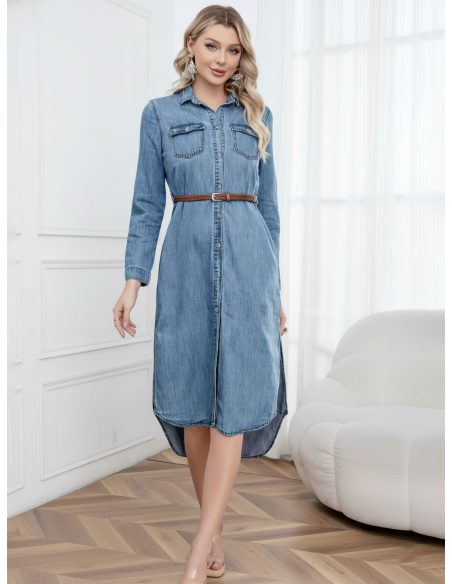 Midi denim shirt dress with belt