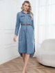 Midi denim shirt dress with belt
