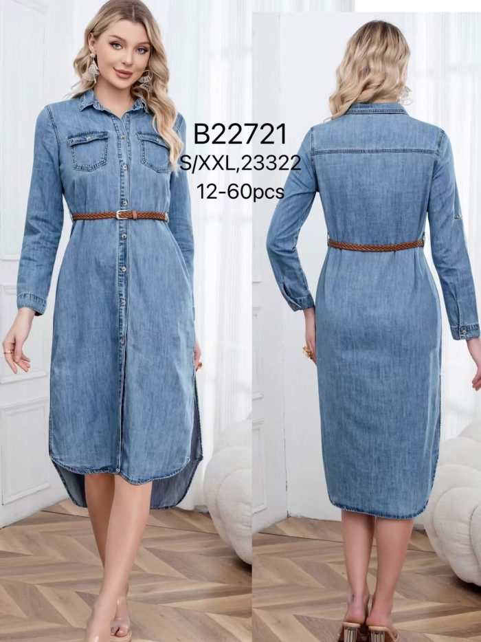 Midi denim shirt dress with belt