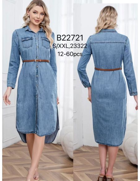 Midi denim shirt dress with belt