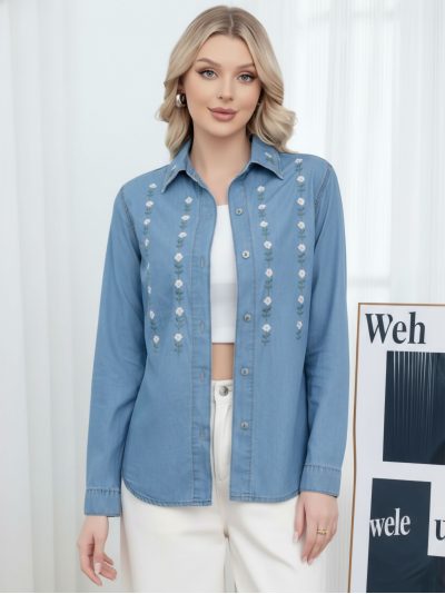 Camisa denim bordado floral