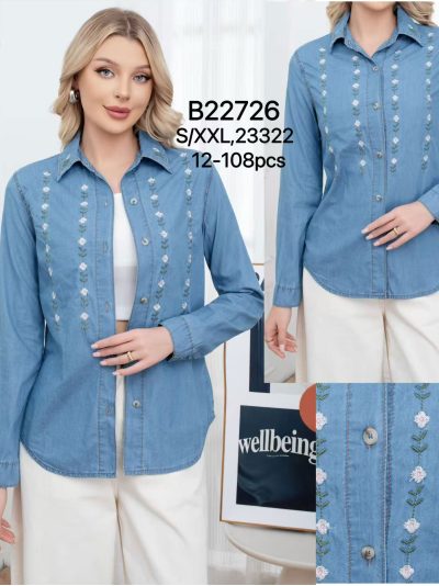 Camisa denim bordado floral 2