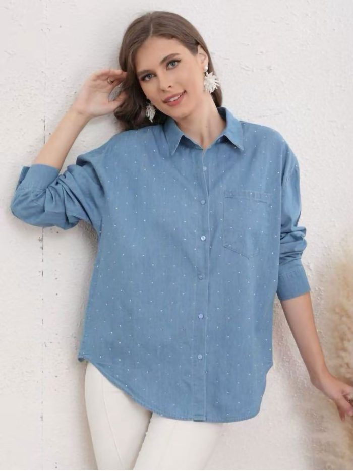 Camisa denim amplia strass