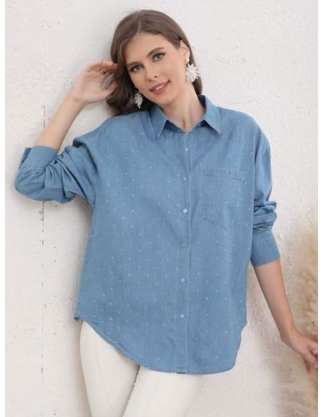 Camisa denim amplia strass