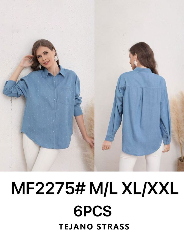 Camisa denim amplia strass