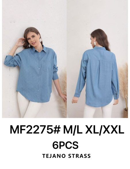 Camisa denim amplia strass