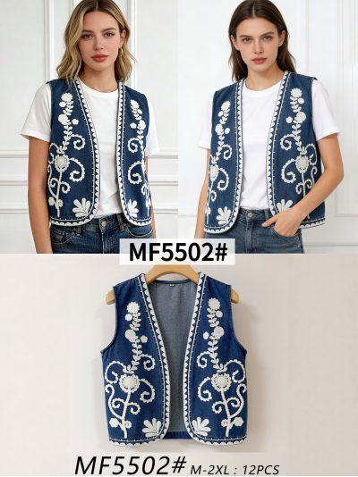 Chaleco denim bordado flores 2