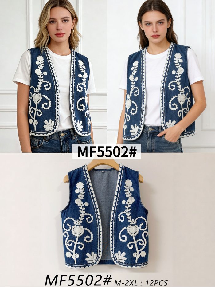 Chaleco denim bordado flores