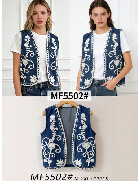 Chaleco denim bordado flores
