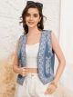 Gilet en denim brodé ethnique perles