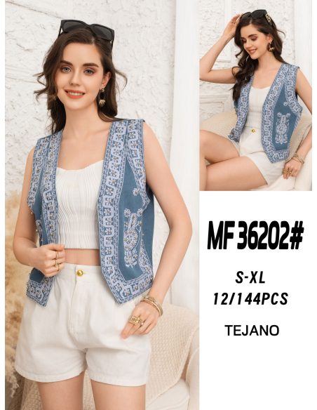 Gilet en denim brodé ethnique perles