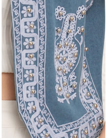 Gilet en denim brodé ethnique perles