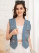 Embroidered denim waistcoat