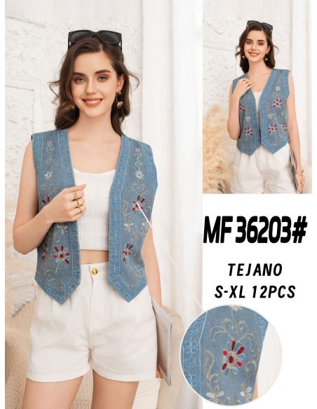 Embroidered denim waistcoat