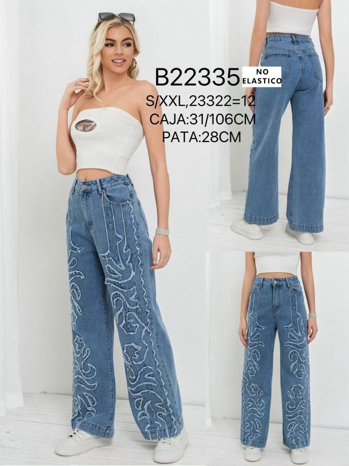 Jeans wide leg bordado