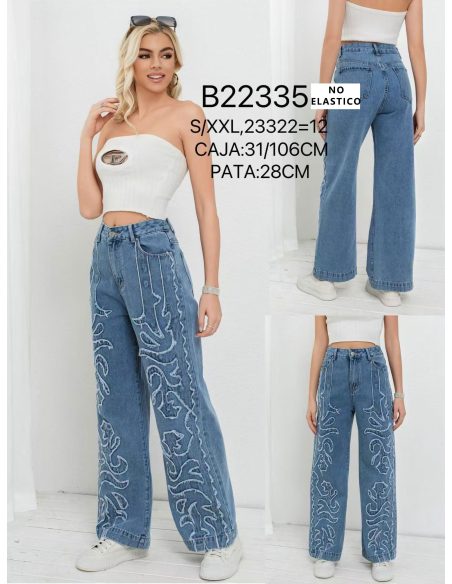 Jeans wide leg bordado