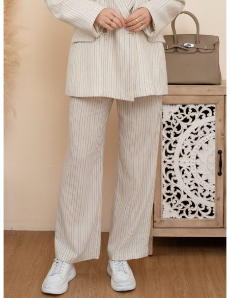 Pantalón lino rayas