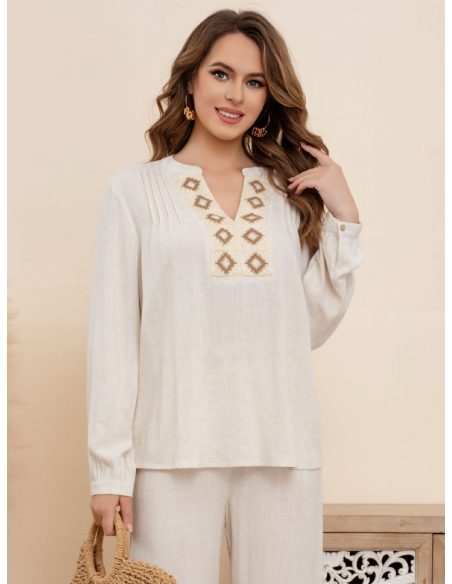 Blusa lino bordado geométrico