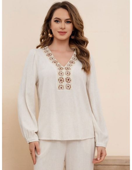 Blusa lino bordado étnico