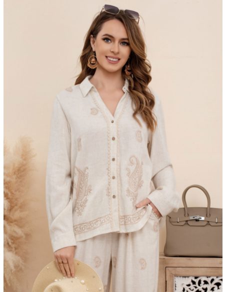 Leinenhemd mit Paisley-Stickerei