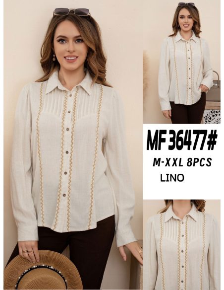 Chemise en lin avec dentelle ondulée