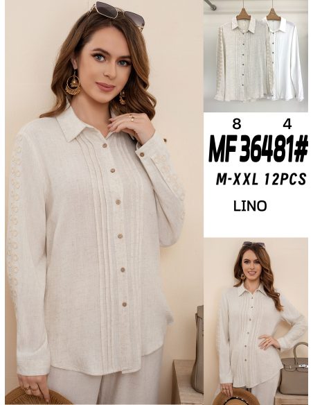 Camisa lino pliegues y bordados en mangas