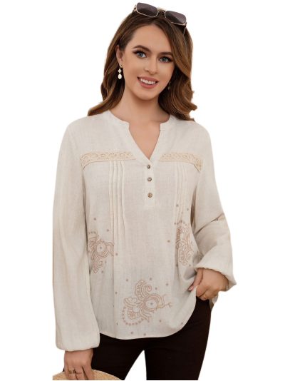 Blusa lino bordado y encaje