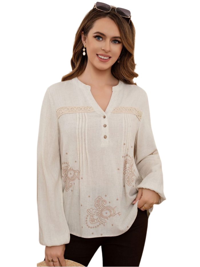 Blusa lino bordado y encaje
