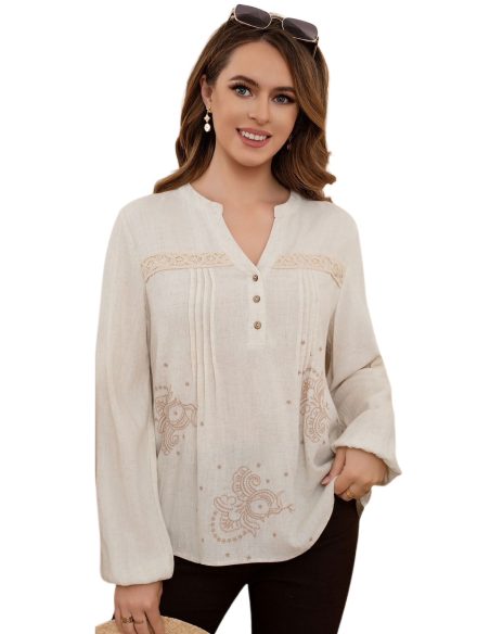 Blusa lino bordado y encaje