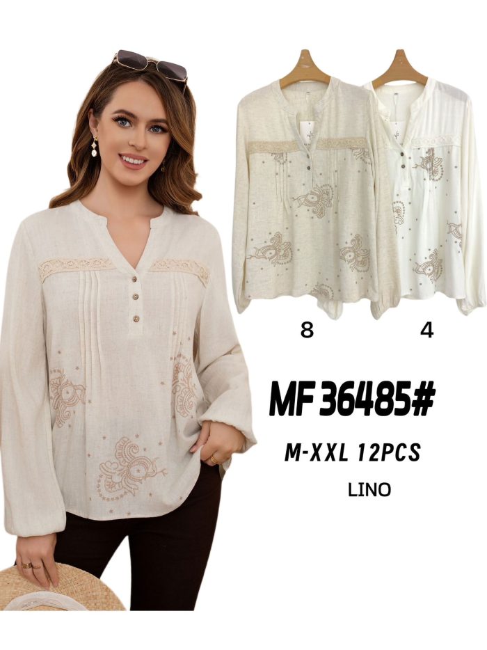 Blusa lino bordado y encaje