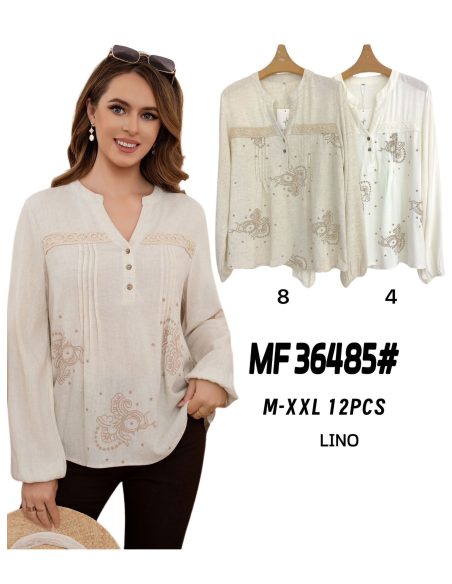 Blusa lino bordado y encaje