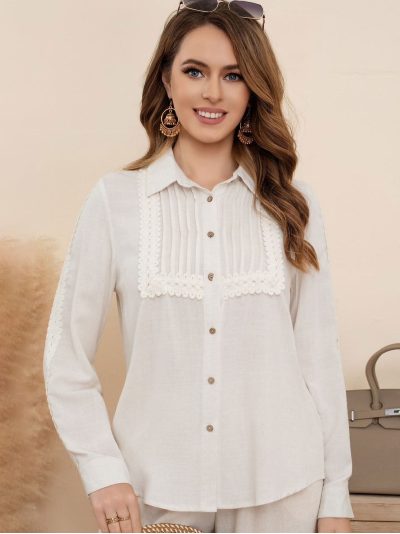 Camisa lino pliegues encaje