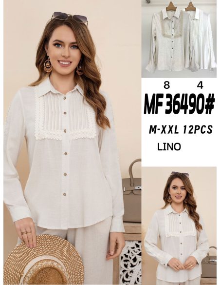 Camisa lino pliegues encaje