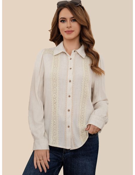 Camicia in lino con pizzo verticale.