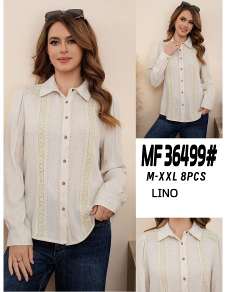 Camicia in lino con pizzo verticale.