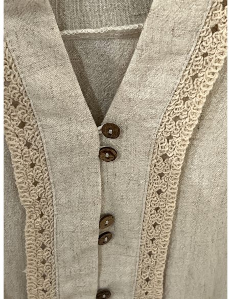 Camisa lino encaje y pliegues