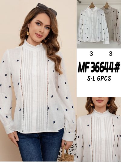 Camisa bordada pliegues cuello fruncido 2