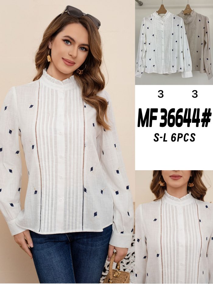 Chemise brodée plis col froncé