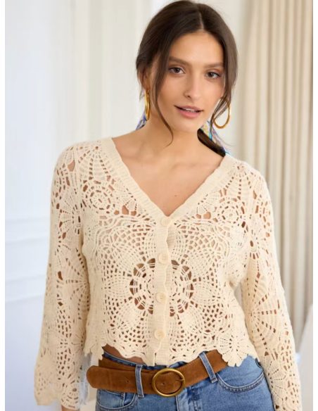 Cárdigan cropped crochet