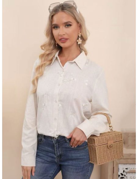 Camisa lino floral pedrería