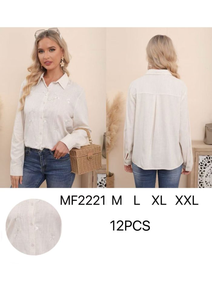 Camisa lino floral pedrería