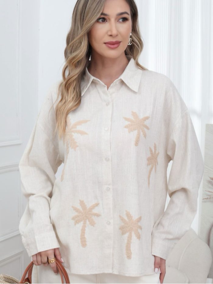 Camicia in lino con palme ricamate