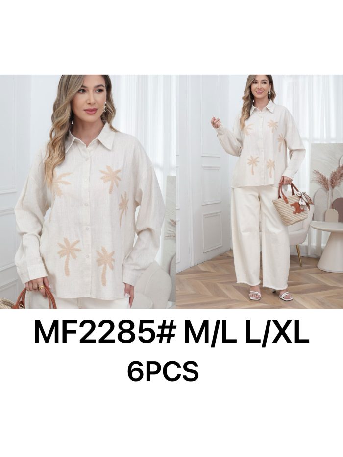 Camicia in lino con palme ricamate