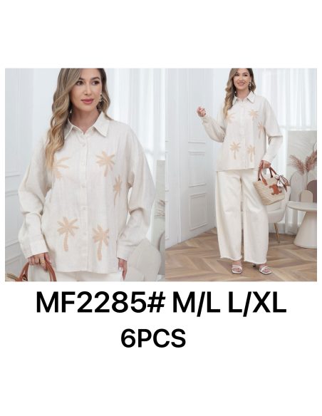 Camicia in lino con palme ricamate