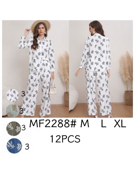 Conjunto Camisa + Pantalón estampado hojas con strass