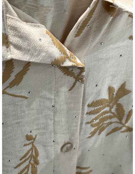 Conjunto Camisa + Pantalón estampado hojas con strass