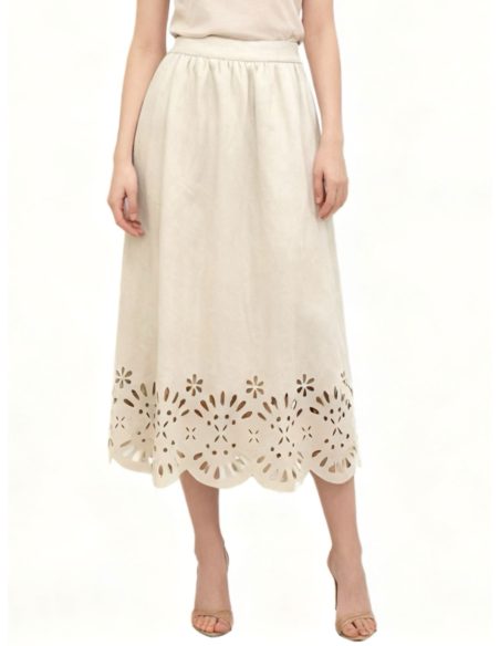 Gonna midi in camoscio traforato