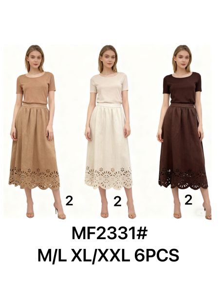 Gonna midi in camoscio traforato